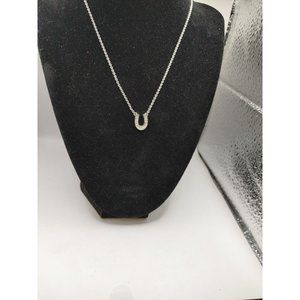 Necklace Silver Tone Horseshoe W/ Clear Rhinestones Pendant  #3
